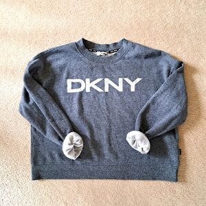 DKNY Sweatshirt Women's Medium Grey Pullover Top Fleece Casual Metallic Logo